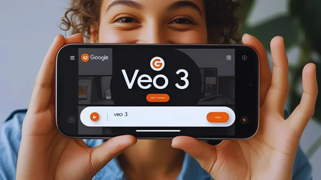 Pessoa segurando um celular exibindo a interface do Veo 3 do Google para criar vídeos realistas rapidamente